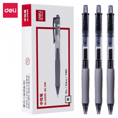 得力(deli)0.5mm按动中性笔水笔签字笔 子弹头黑色12支/盒（33999）