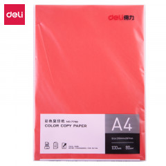 得力（deli）7758 A4 80g彩色复印纸 100张/包 单包装 红色（单位：包）